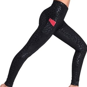 Women's Black 'Metallic' Leopard Print High Wasited Leggings with Side pockets!